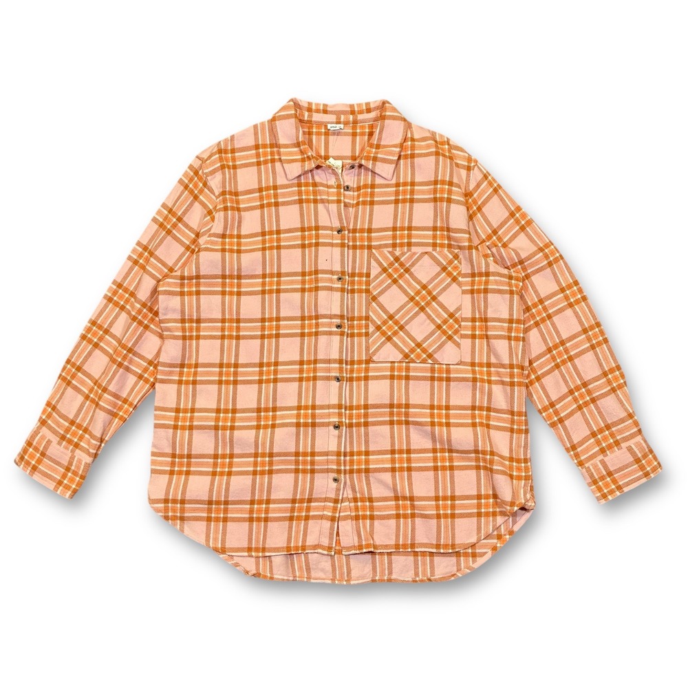 Aerie Womens Large Plaid Flannel Button Down Long Sleeve Shirt Shacket‎